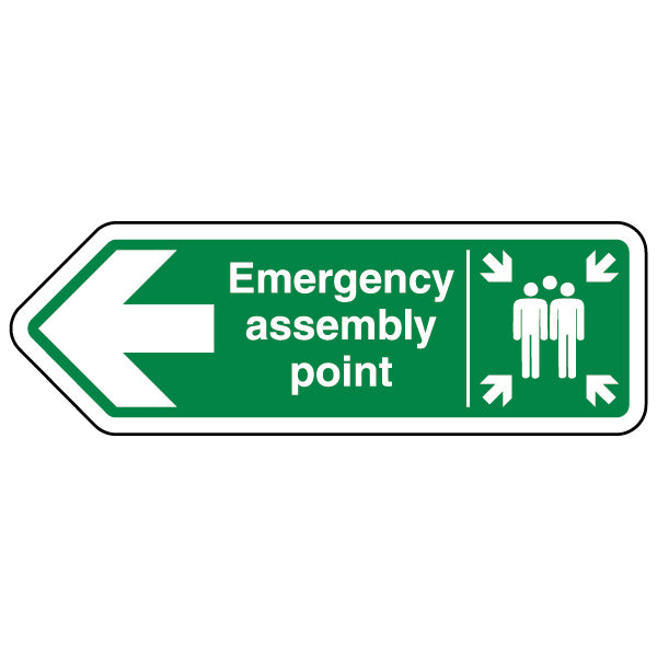 Emergency Assembly Point Arrow Left Safety Sign Clear Staff