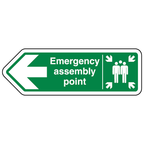 Emergency Assembly Point Arrow Left Safety Sign Clear Staff