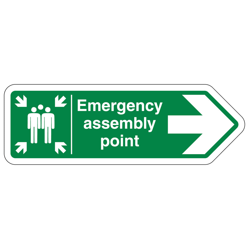 Emergency Assembly Pt Arrow Right Safety Sign Visible Staff