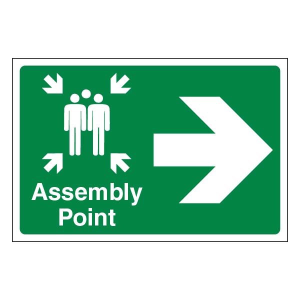Assembly Point Arrow Right Clear Safety Sign For Workplaces