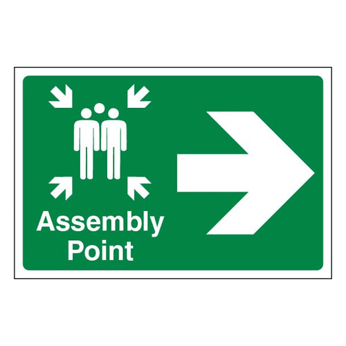 Assembly Point Arrow Right Clear Safety Sign For Workplaces