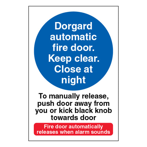 Dorgard Safety Sign Fire Door Release Guide For Managers