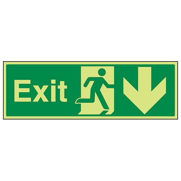 Glow In The Dark Exit Arrow Down Safety Sign For Workplaces