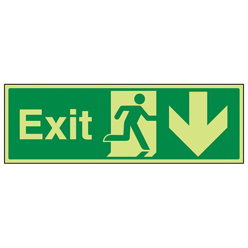Glow In The Dark Exit Arrow Down Safety Sign For Workplaces