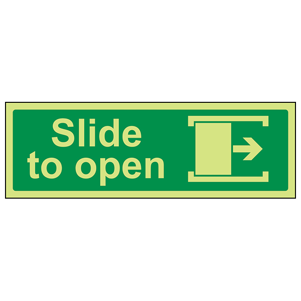 GITD Slide To Open Right Safety Sign Glow Escape Workplace