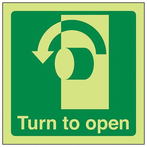 GITD Turn To Open Safety Sign Square Visible Escape