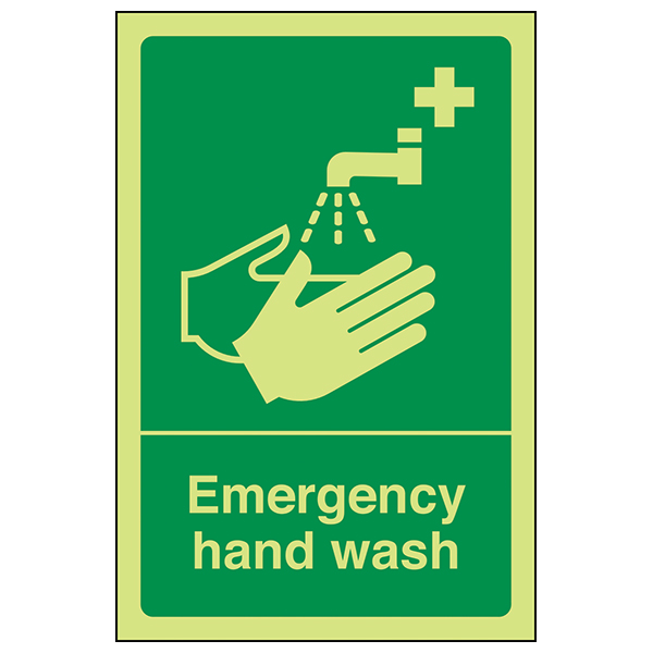 Gitd Emergency Hand Wash Safety Sign Photoluminescent Staff