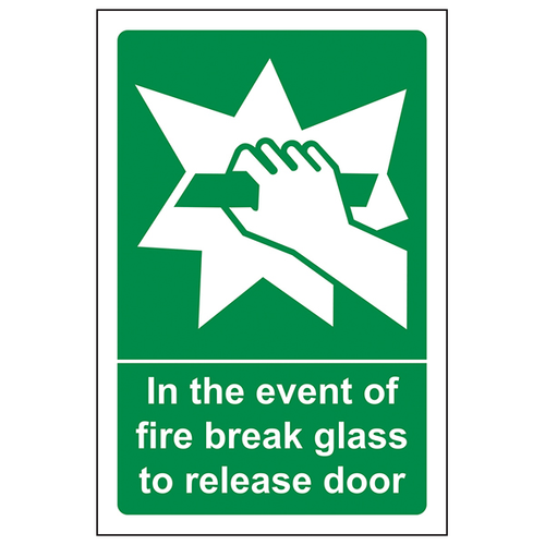 Break Glass To Release Door Fire Safety Sign For Workplace