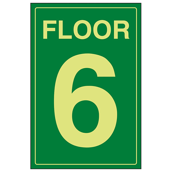 GITD Floor 6 Green Safety Sign High Visibility For Staff