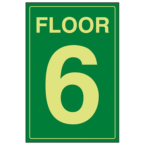GITD Floor 6 Green Safety Sign High Visibility For Staff