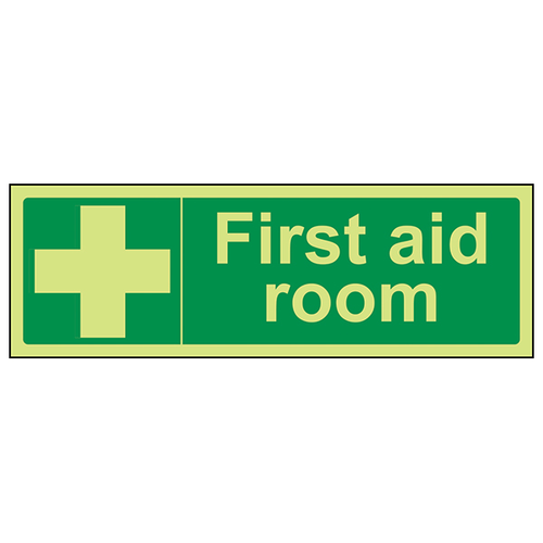 First Aid Room Safety Sign GITD Visible For Workplaces
