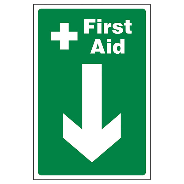 First Aid Arrow Down Safety Sign HSE Compliant For Schools