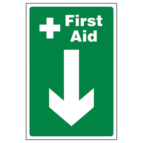 First Aid Arrow Down Safety Sign HSE Compliant For Schools