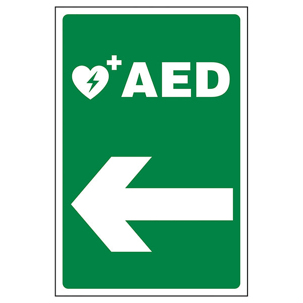AED Safety Sign Wall Mount Left Pointing For Schools