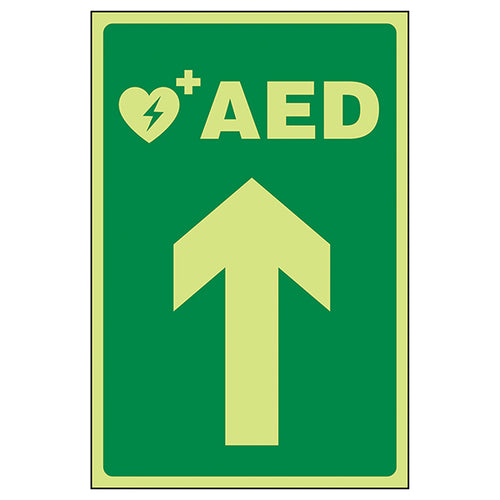 Glow In The Dark AED Arrow Workplace Safety Sign Photolumin