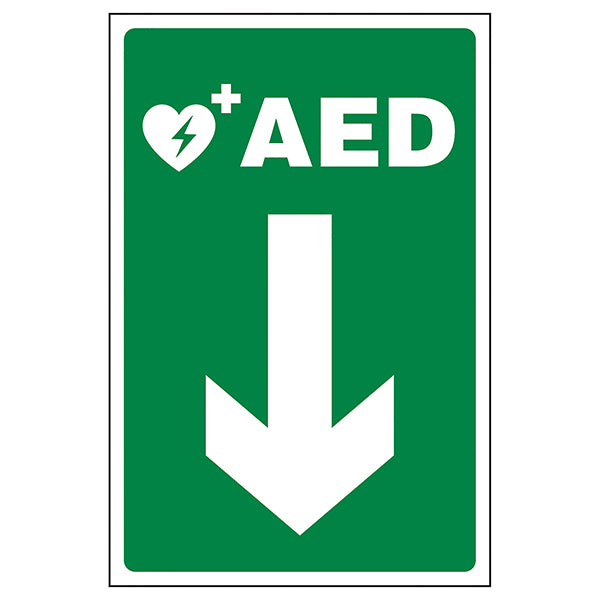 Durable AED Arrow Down Safety Sign For Schools Staff