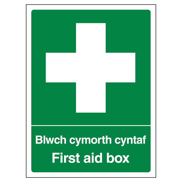 Welsh English First Aid Box Safety Sign For Workplaces