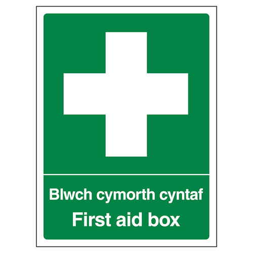 Welsh English First Aid Box Safety Sign For Workplaces