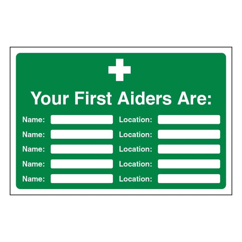 First Aiders Names Safety Sign Large Visible For Workplaces