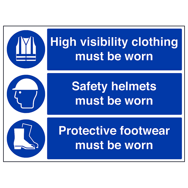 Demolition Site Safety Sign PPE Helmets High-Vis Footwear