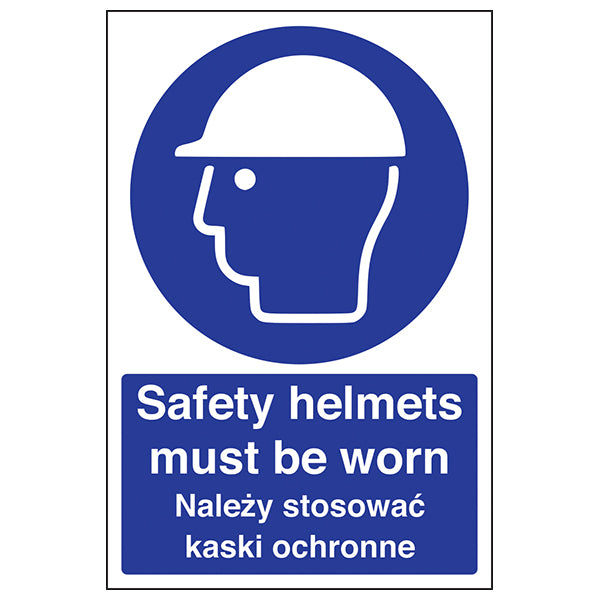 Bilingual Safety Sign Safety Helmets Must Be Worn Workers