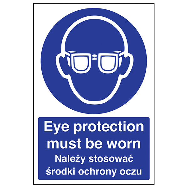 Eye Protection Safety Sign For Workers Bilingual Polish