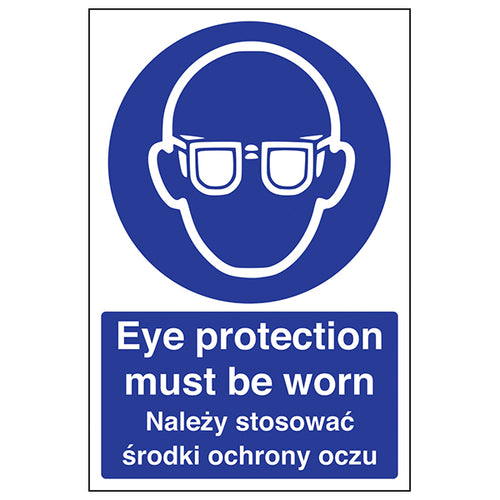 Eye Protection Safety Sign For Workers Bilingual Polish