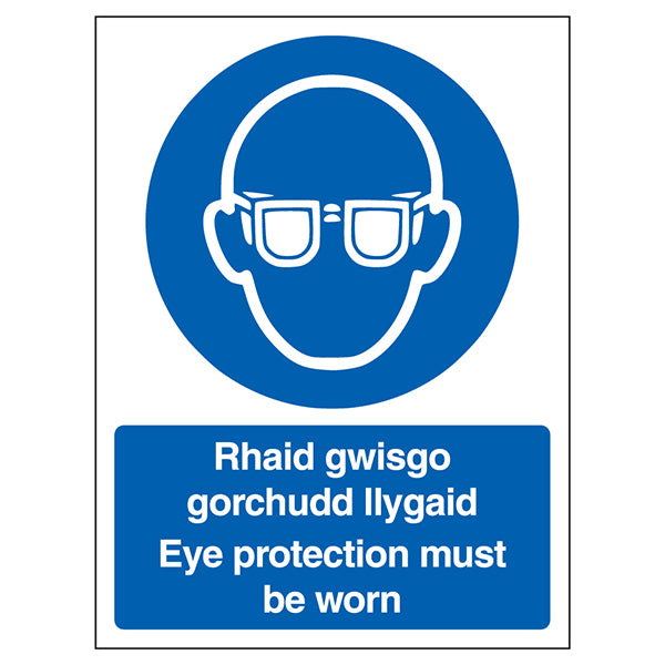 Eye Protection Safety Sign Bilingual Essential Workplace