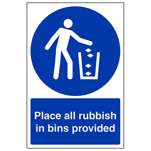 Place All Rubbish In Bins Provided Safety Sign Workplace