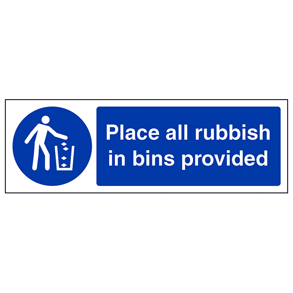 Place All Rubbish In Bins Safety Sign Compliant Site