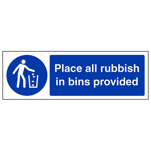 Place All Rubbish In Bins Safety Sign Compliant Site
