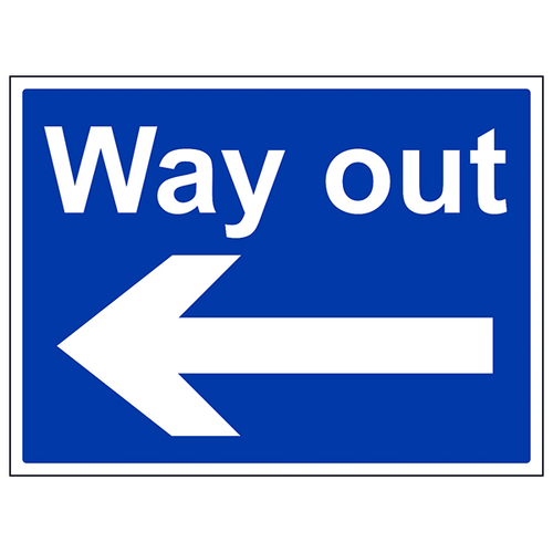 Way Out Arrow Left Safety Sign Large Landscape For Staff