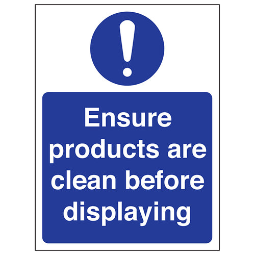 Ensure Products Are Clean Safety Sign For Retail Staff