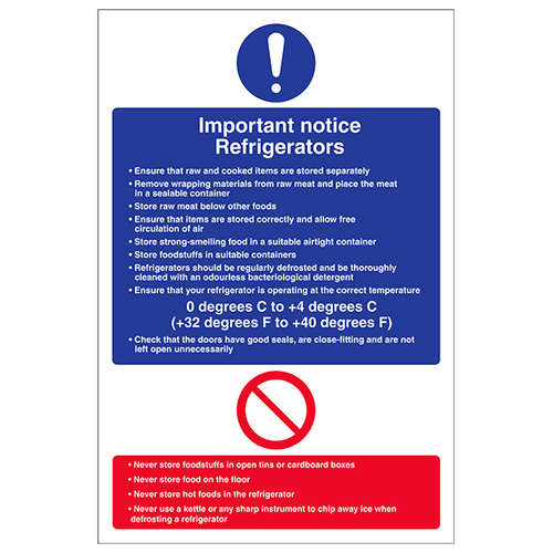 Important Fridge Safety Sign Compliant For Kitchen Staff