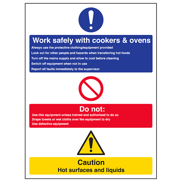 Cookers And Ovens Safety Sign For Kitchen Staff Compliance