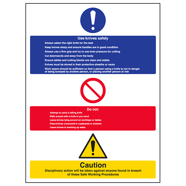 Use Knives Safely Safety Sign Essential For Kitchen Staff