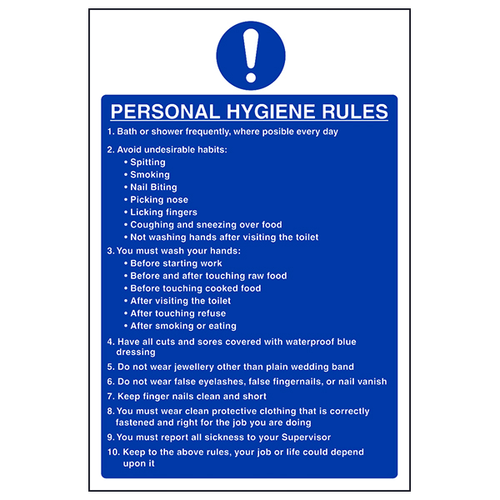 Personal Hygiene Safety Sign For Kitchen Staff Compliant