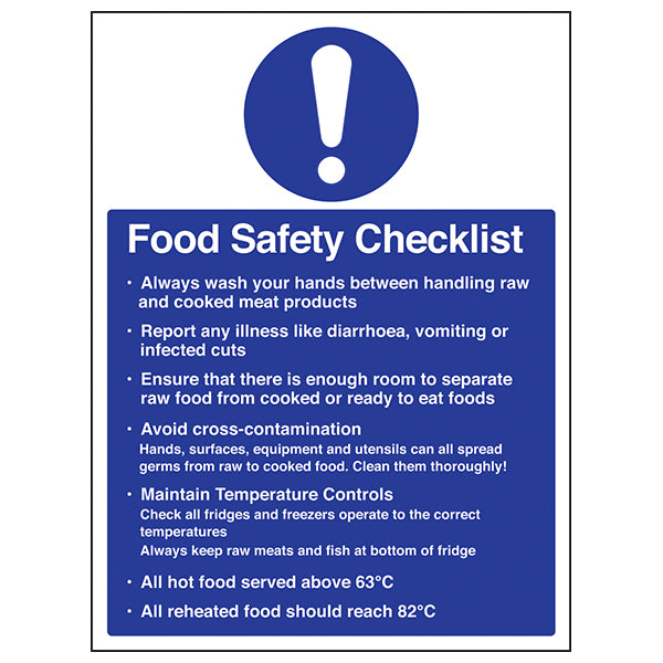 Food Safety Checklist Safety Sign Essential Kitchen Staff