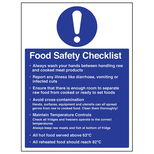 Food Safety Checklist Safety Sign Essential Kitchen Staff