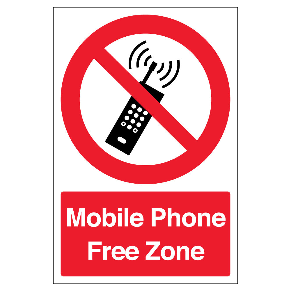 Mobile Phone Free Zone Safety Sign For Workplace Staff