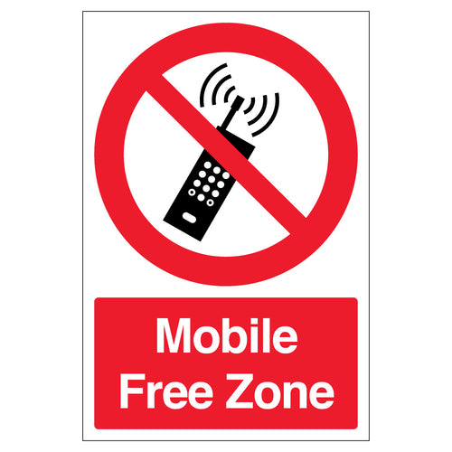 Mobile Free Zone Safety Sign Clear Portrait For Staff