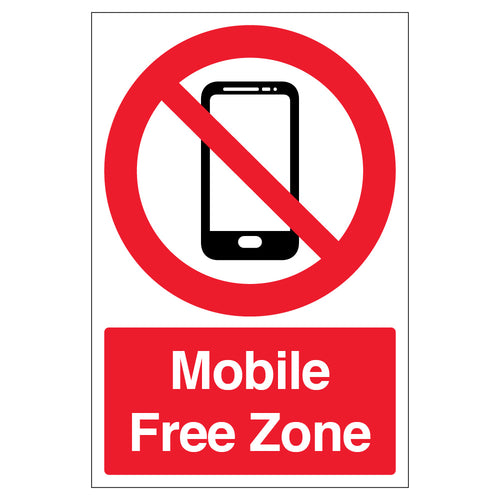 Mobile Free Zone Safety Sign Clear No Phone Policy Staff