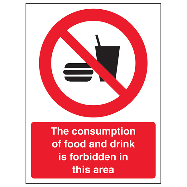 No Eating Or Drinking Safety Sign EN ISO 7010 For Schools
