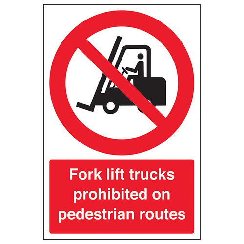Fork Lift Trucks Prohibited Safety Sign Clear UK Workplace