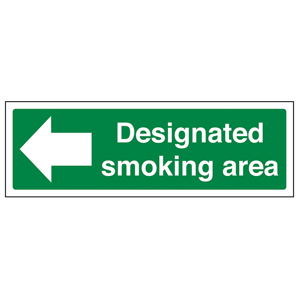 Designated Smoking Area Safety Sign Arrow Left UK Compliant