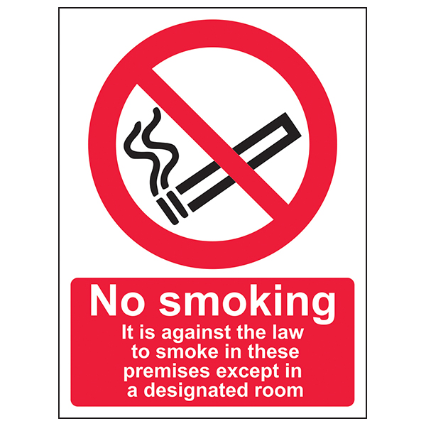 No Smoking Except In Designated Room Clear Safety Sign UK