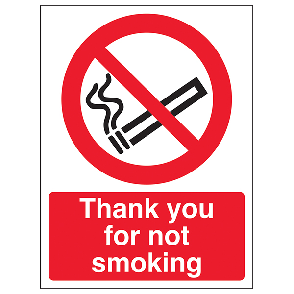 Thank You For Not Smoking Safety Sign Portrait Compliant UK