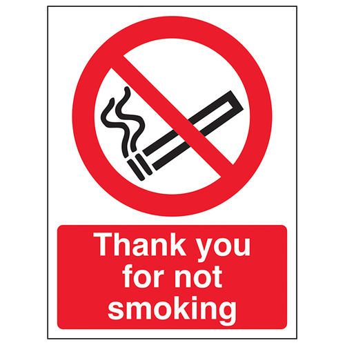 Thank You For Not Smoking Safety Sign Portrait Compliant UK
