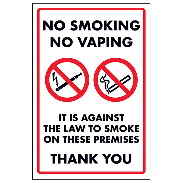 No Smoking No Vaping Safety Sign Law Compliant Workplaces