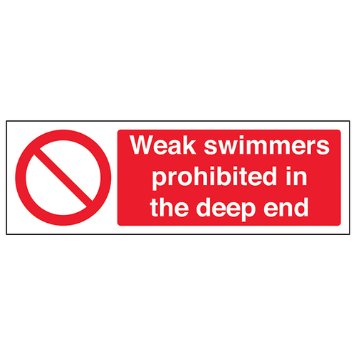 Weak Swimmers Prohibited Deep End Safety Sign For Pools